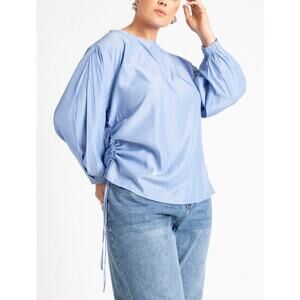 Eloquii Tie Detail Blouse size 18 Boat Neck Long sleeve Ruched Relaxed Minimal